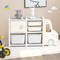Grey Kids Truck Storage Organizer with Plastic Bins and Storage Cabinet